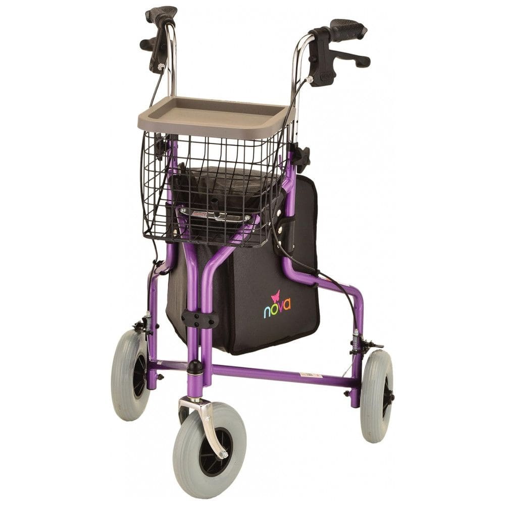 Andador Adulto Idoso 3 Rodas NOVA Medical Products com Bolsa, Roxo