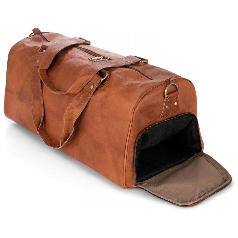 Bolsa de Viagem Masculina Vintage Clássica de Couro 45L, BERLINER BAGS, Marrom