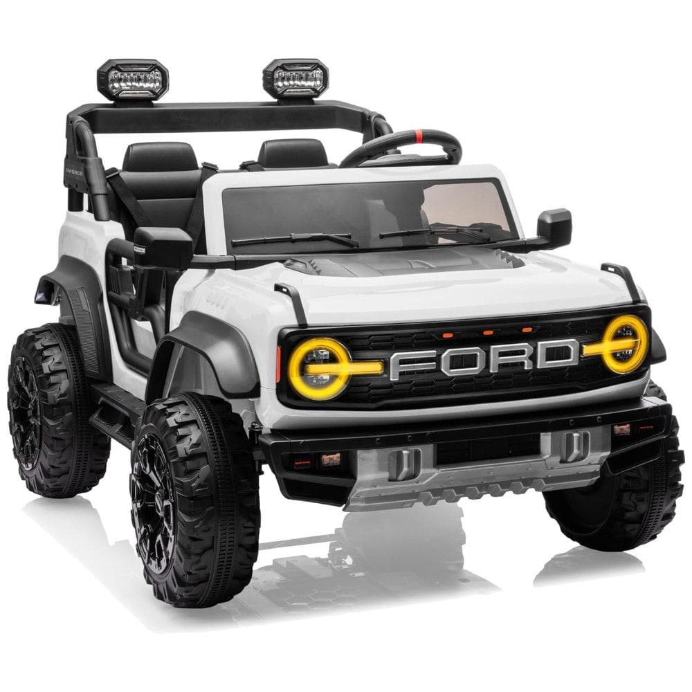 Carrinho Elétrico Licenciado Ford Bronco Raptor 24V 2 Lugares para Crianças, Controle Remoto, Luzes de LED e Música - Branco,First Ride On