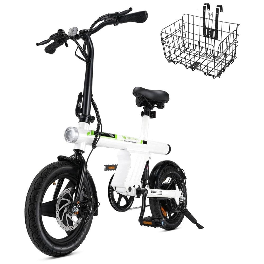 Bicicleta Elétrica isinwheel para Adultos com Cesto, Motor de 500W, Ebike Dobrável a 20 km/h, Bicicletas Elétricas para Adultos de 14”16”