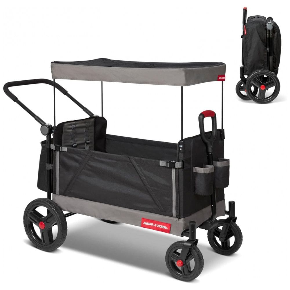 Carrinho de Passeio para 2 Crianças Multifuncional com Compartimento de zenamento, Radio Flyer, Preto