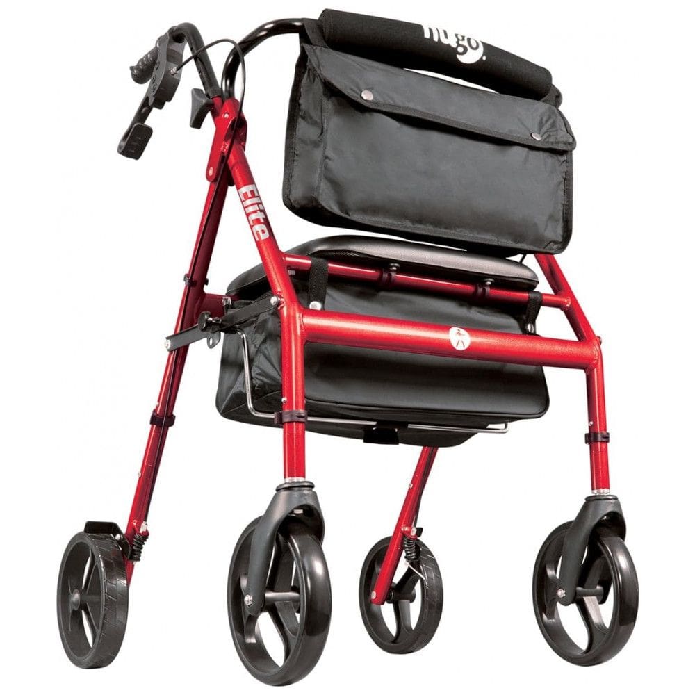 Andador Adulto Idoso Hugo Mobility 700961 com Assento e Bolsa, Suporta até 136 Quilos, Vermelho