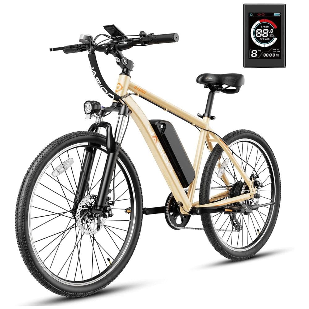 Bicicleta Elétrica Jasion RetroVolt 26” Cáqui | Motor 350W, Bateria 36V 360Wh, 7 Velocidades, 4 Modos de Condução