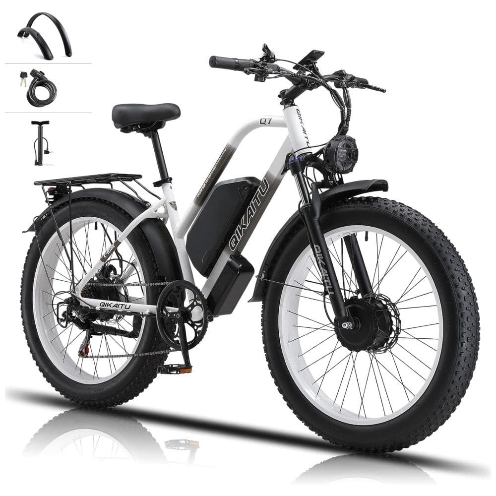 Bicicleta Elétrica QIKAITU Q7 2000W Duplo Motor, 48V 23Ah, Autonomia 96 km, Rodas 26”, Suspensão Dupla, Freios Hidráulicos, Pneus 10 cm