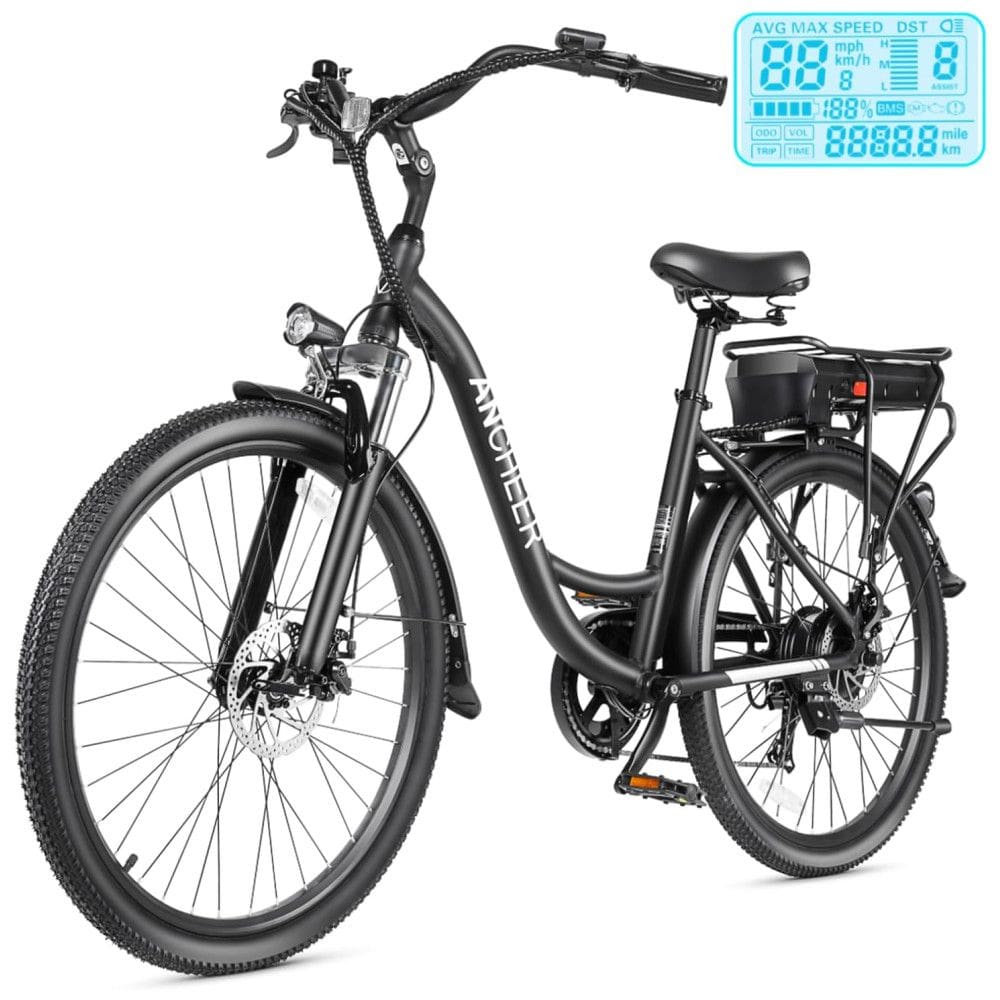 Bicicleta Elétrica ANCHEER para Adultos, 48V 500Wh, Autonomia de até 96 Km, Bateria Removível, Carregamento Rápido, Aro 26”, 7 Velocidades