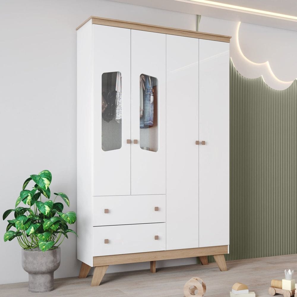 Guarda-roupa de Bebê 4 Portas Noah Espresso Móveis Branco/Jequitibá