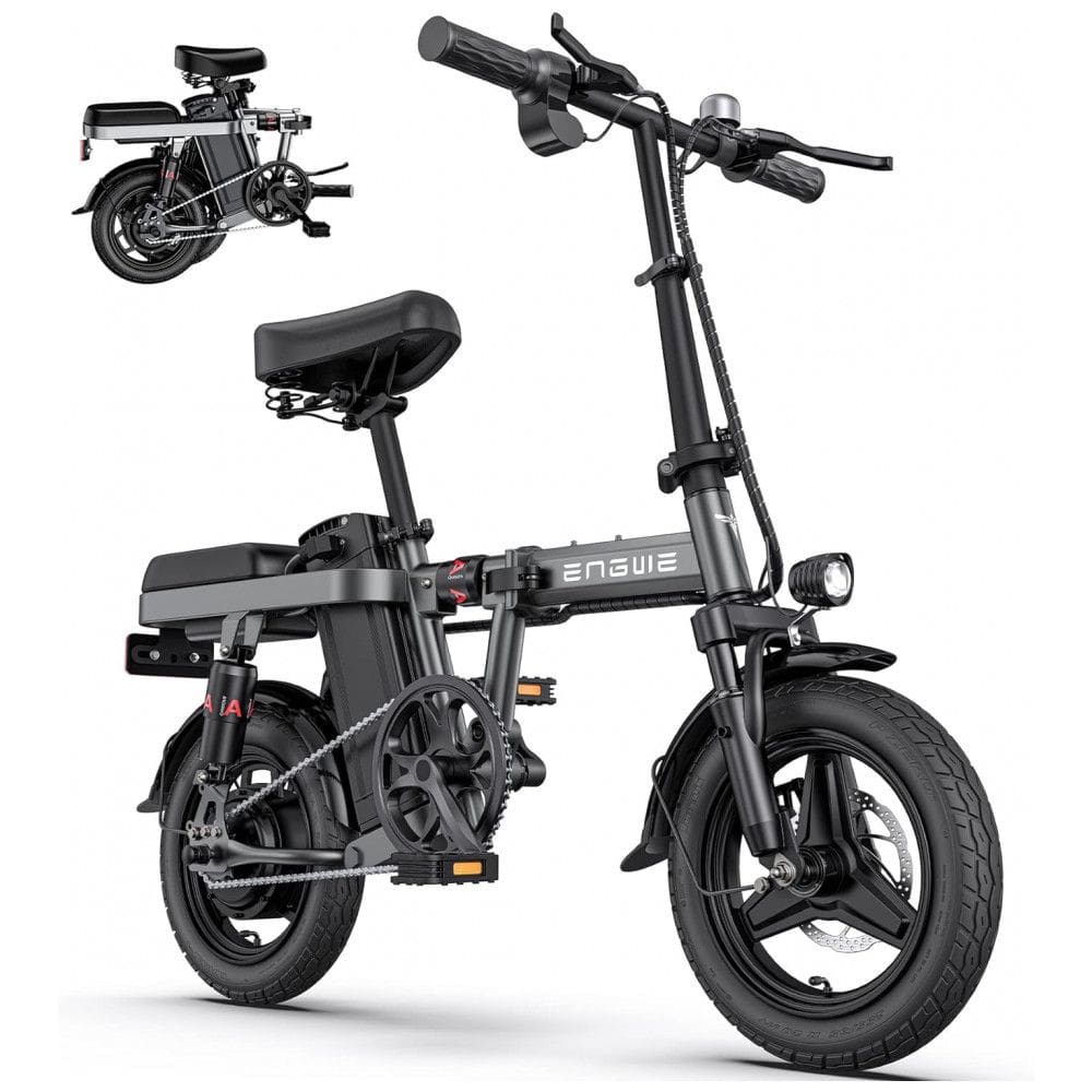 Bicicleta Elétrica Dobrável ENGWE T14, 350W, 60km de Autonomia, Pneus Antifuro 14”, Suspensão Completa, 3 Modos de Pilotagem – Preta