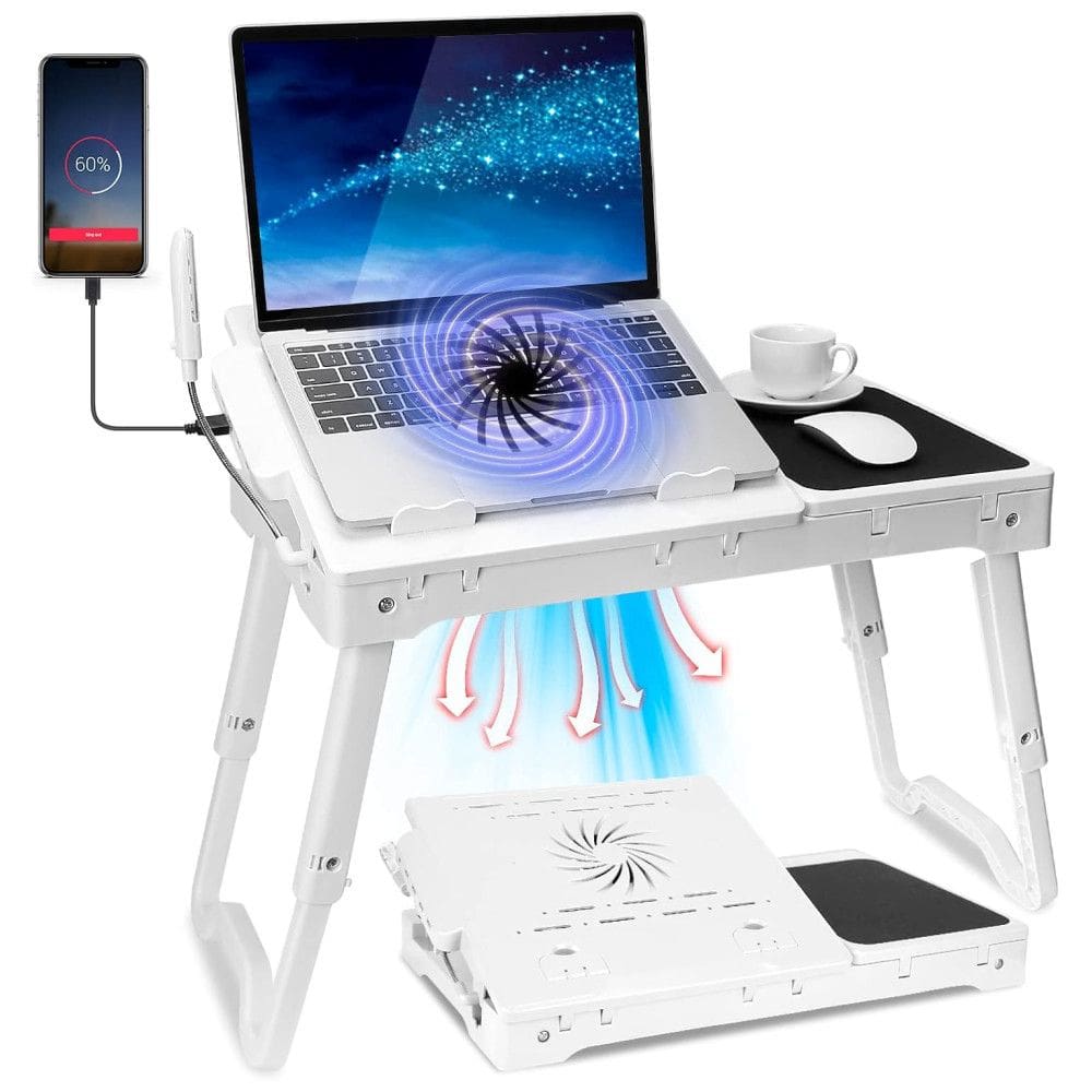 Mesa Dobrável para Notebook com Cooler – Altura Ajustável e Design Portátil para Conforto e Produtividade