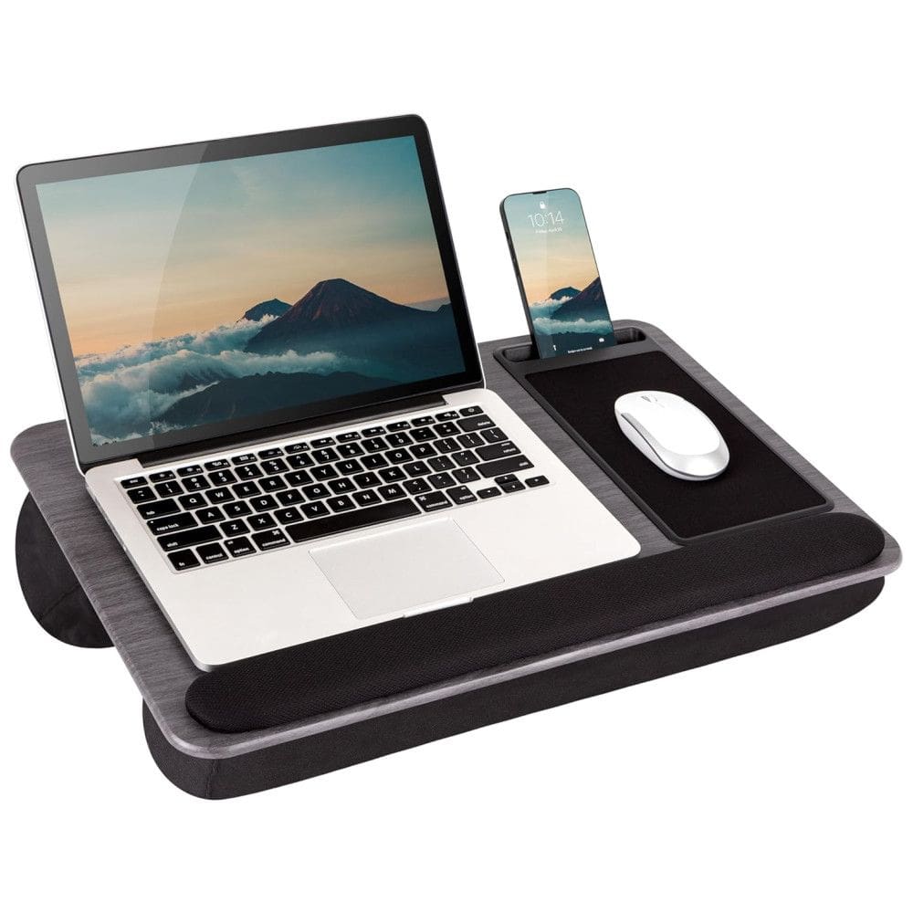 Home Office Pro Lap Desk com descanso de pulso, mouse pad e suporte de telefone, escuro, LAPGEAR 91595, Cinza escuro