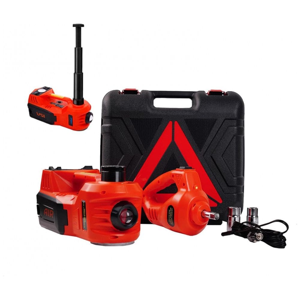 Macaco Hidráulico Elétrico ROGTZ 5 Toneladas 12V Portátil Alcance de Elevação 45 Centímetros com Chave de Impacto e Bomba Infladora de Pneus