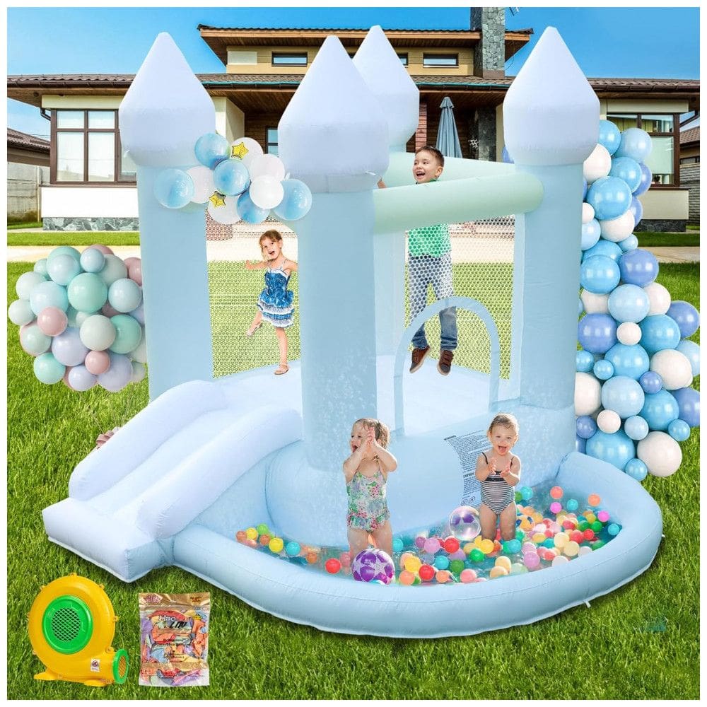 Casa de Pula-Pula para Crianças, Inflável com Piscina de Bolinhas e Escorregador, Casa de Diversão Portátil para Uso Interno e Externo