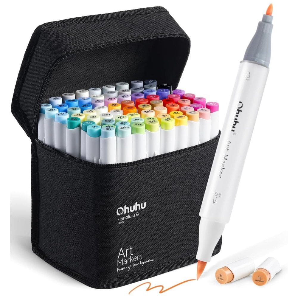 Kit de Canetas Profissionais com Pontas Duplas e Estojo, 72 Peças, Ohuhu