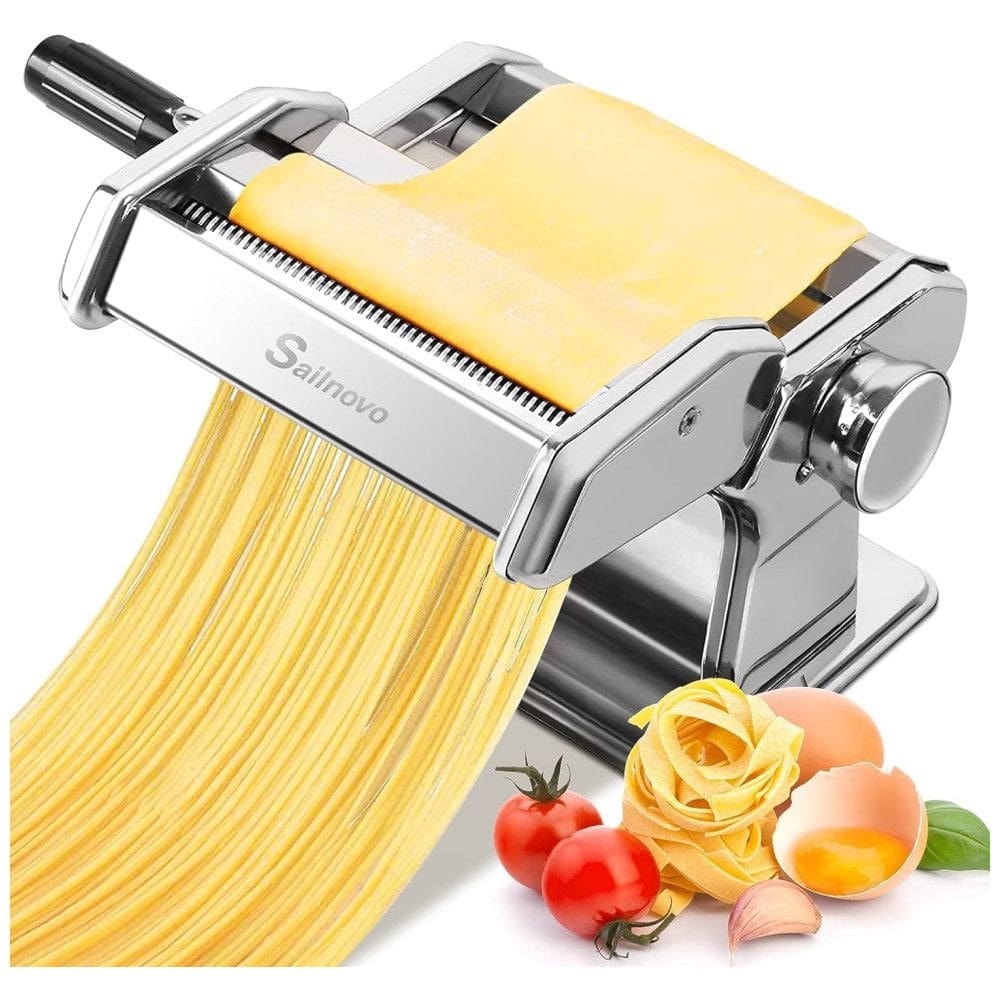 Máquina de Fazer Massas Sailnovo, 180 Roller Pasta Maker, 9 Configurações de Espessura Ajustável, 2 em 1: Máquina de Macarrão e Cortador