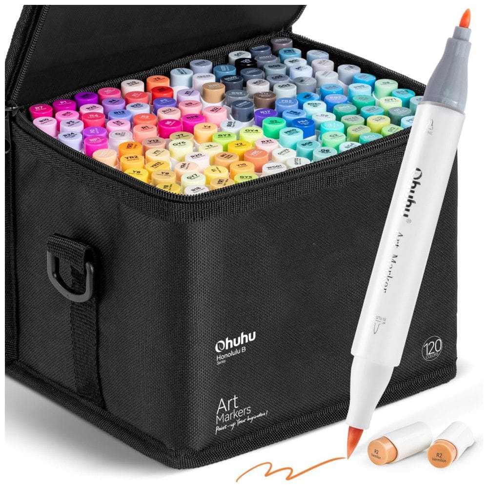 Kit de Canetas Profissionais com Estojo e Pontas Duplas para Crianças 120 Peças, Ohuhu