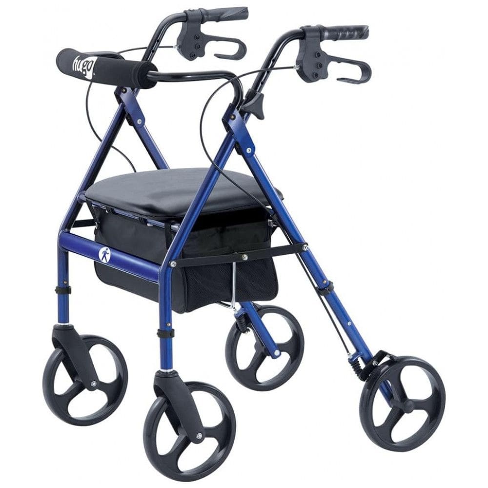 Andador Adulto Idoso Hugo Mobility com Assento, Suporta até 136 Quilos, Azul