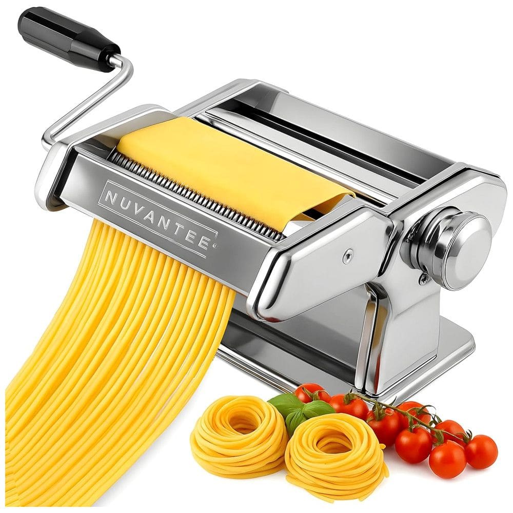 Nuvantee Pasta Maker com 7 Configurações de Espessura Ajustável 2 em 1 Noodle Maker com Rolos e Cortador, Faça Espaguete, Fettuccine