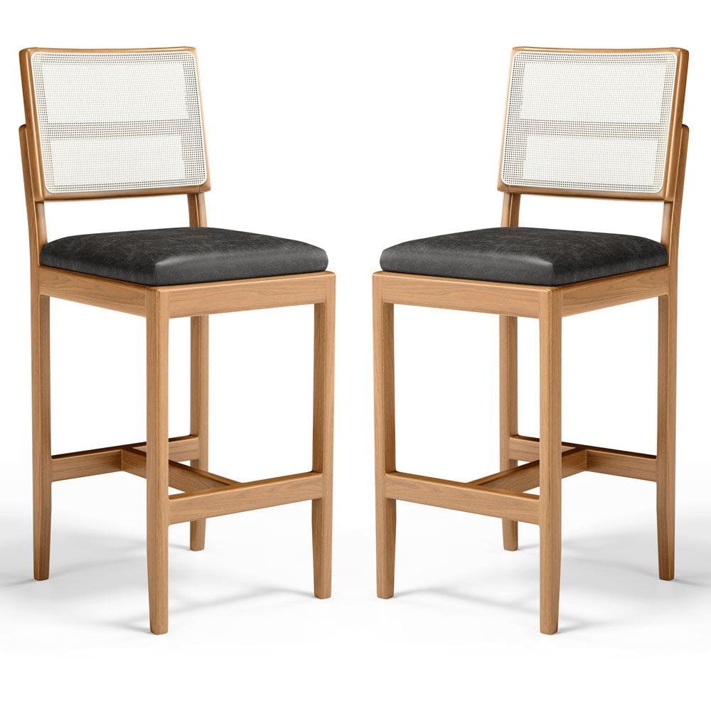 Kit Com 2 Banqueta Milena Madeira Maciça Assento Estofado Encosto De Tela Sintética