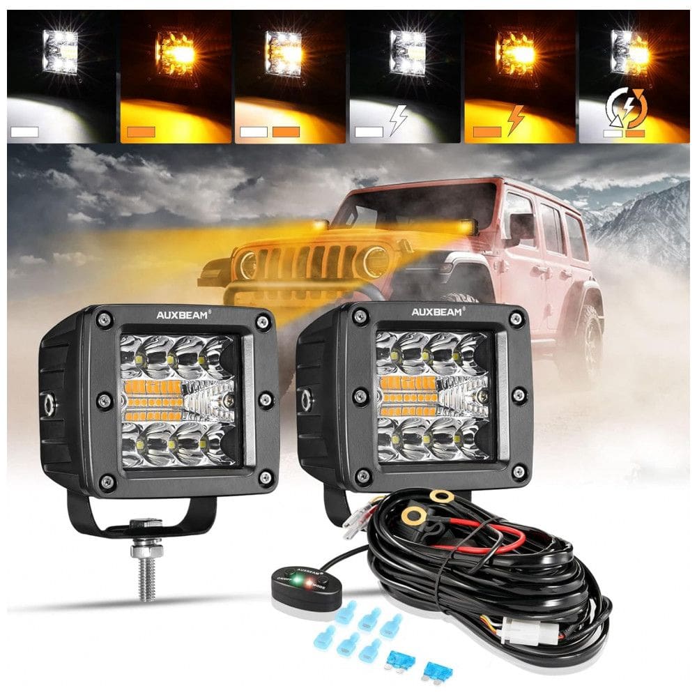 Farol de Milha LED Offroad com Luz Branca, 72W, 2Un, Auxbeam, Preto