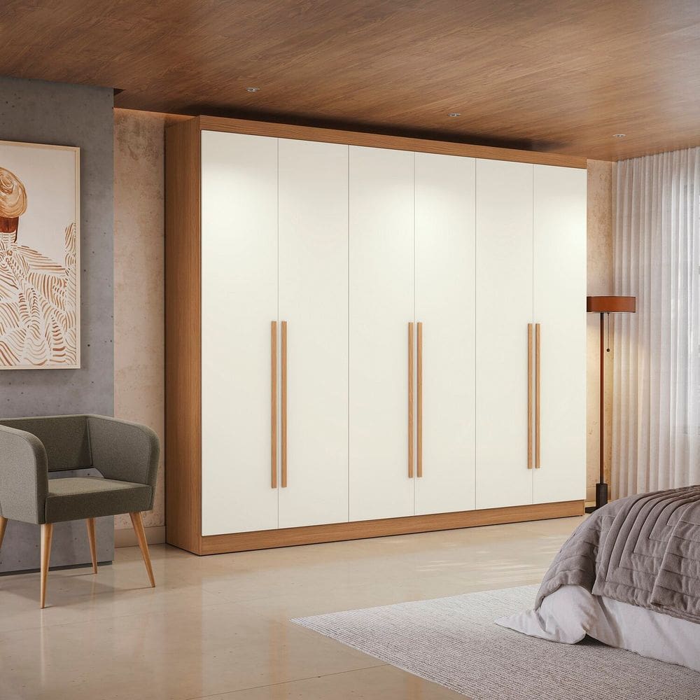Guarda-Roupa 6 Portas e 3 Gavetas Dormitorio Bigger Lo Canela/Off Withe