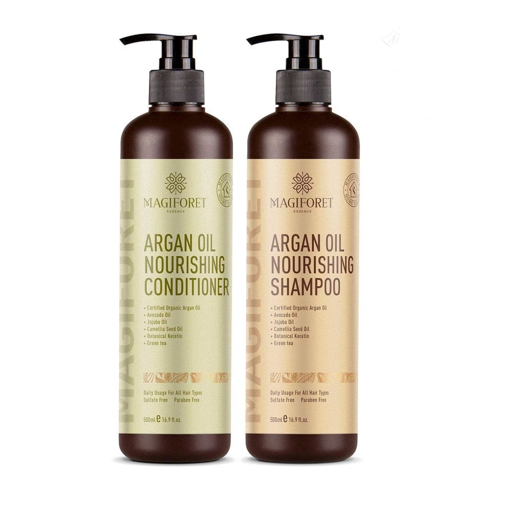 Shampoo e Condicionador Óleo de Argan Filtro Solar Protetor Para Homens e Mulheres 500ml, MAGIFORET, Marrom Escuro