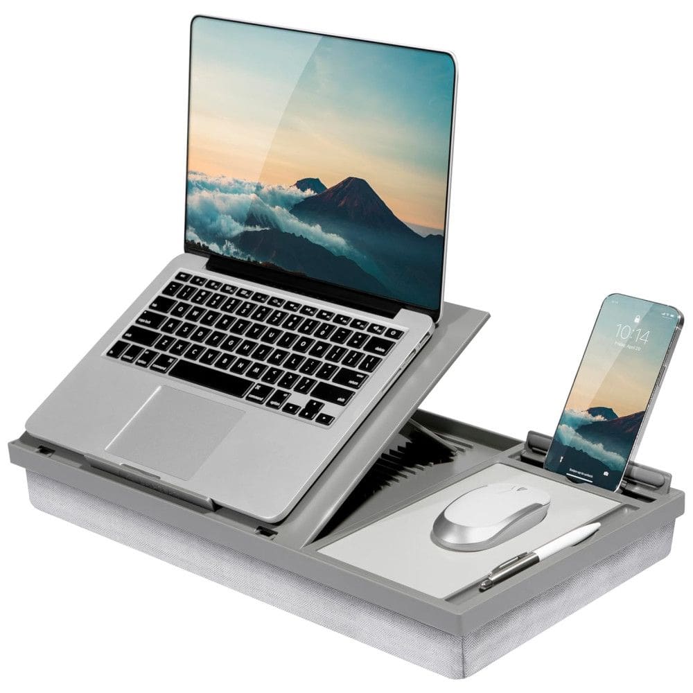 Ergo Pro Lap Desk com 20 ângulos ajustáveis, mouse pad e suporte para telefone,cinza, LAPGEAR 49405, Cinza