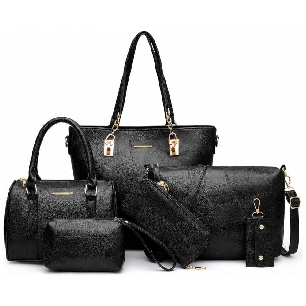 Conjunto de Bolsas Femininas 6 Peças com Carteira, 2E youth, Preto