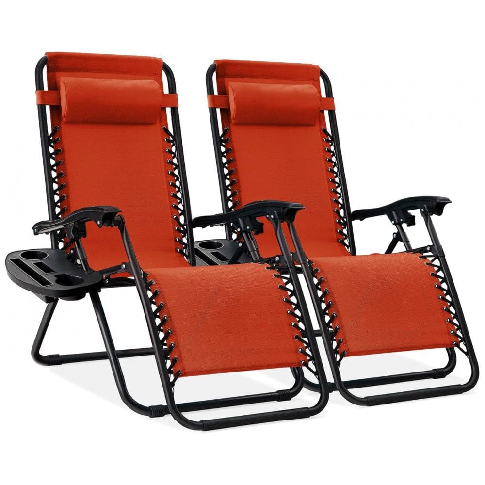 Cadeiras Reclináveis de Gravidade Zero em Aço com Encosto Ajustável Set de 2 com Almofadas e Bandejas,Best Choice Products