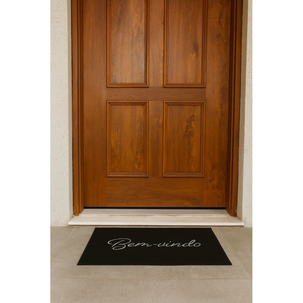 Tapete De Entrada 100% Poliéster Base Látex Antiderrapante 60x40cm - Bem-Vindo Preto