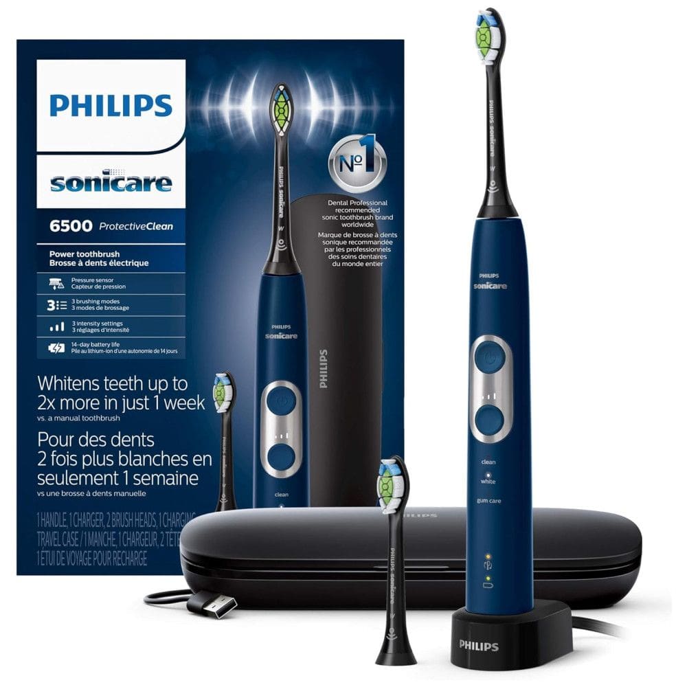 Escova de Dentes Elétrica, Recarregável com caixa de viagem de carregamento, PHILIPS SONICARE HX6462, Azul Marinho