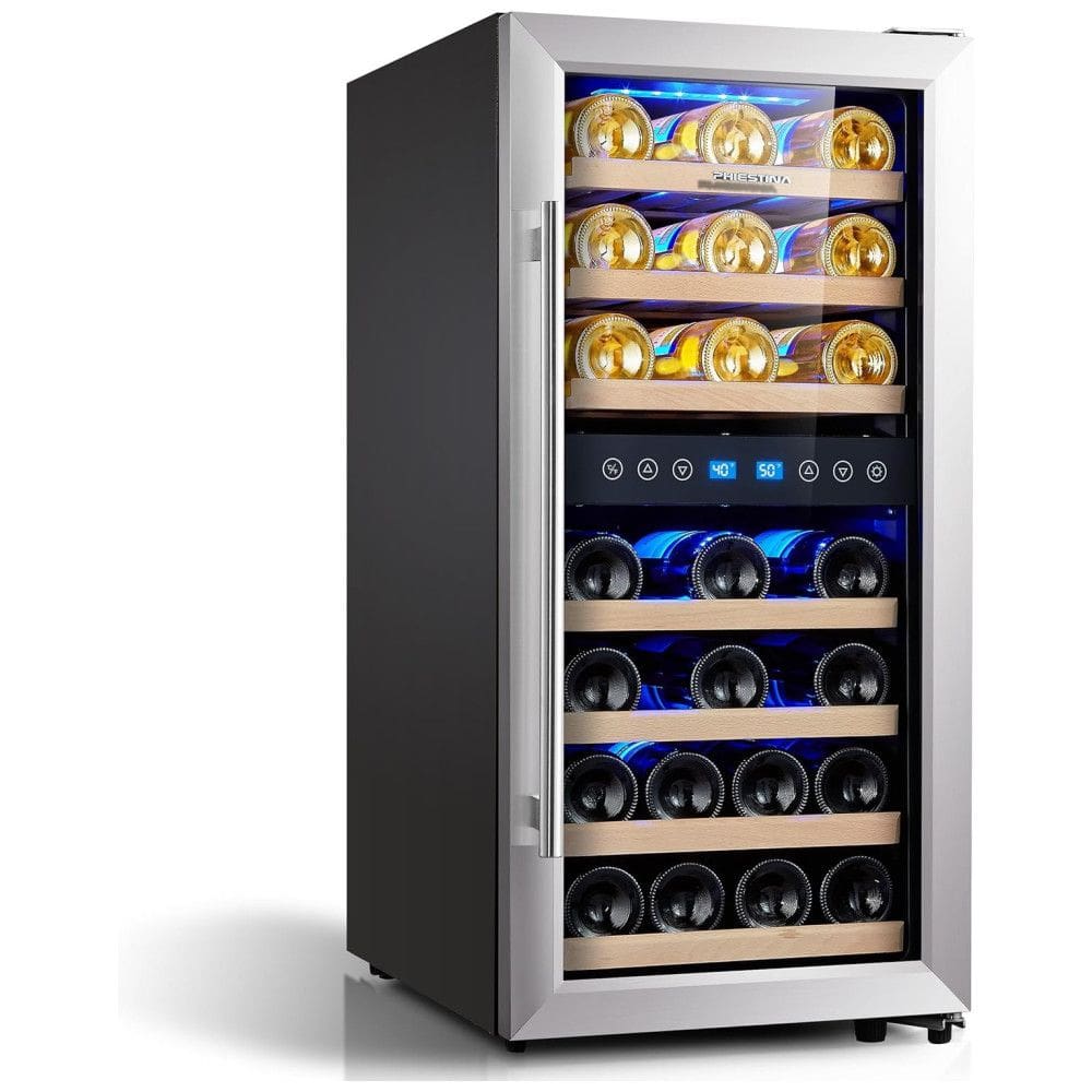 Adega Climatizada de Zona Dupla para 33 Garrafas com Controle Digital, 110V, Phiestina, Prata