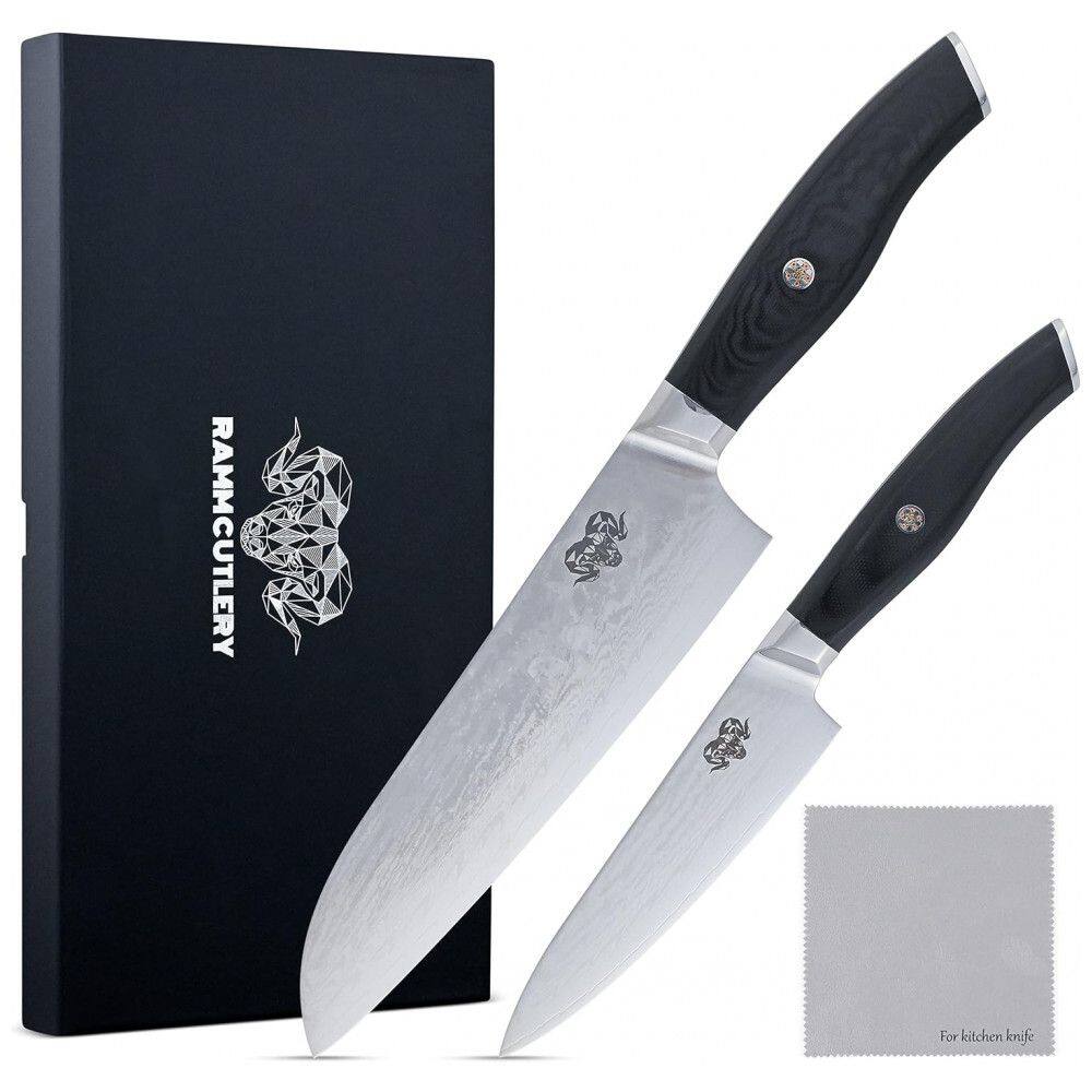 Conjunto de Facas Profissionais em Aço Japonês com Estojo, 2 Peças, RAMM CUTLERY, Preto