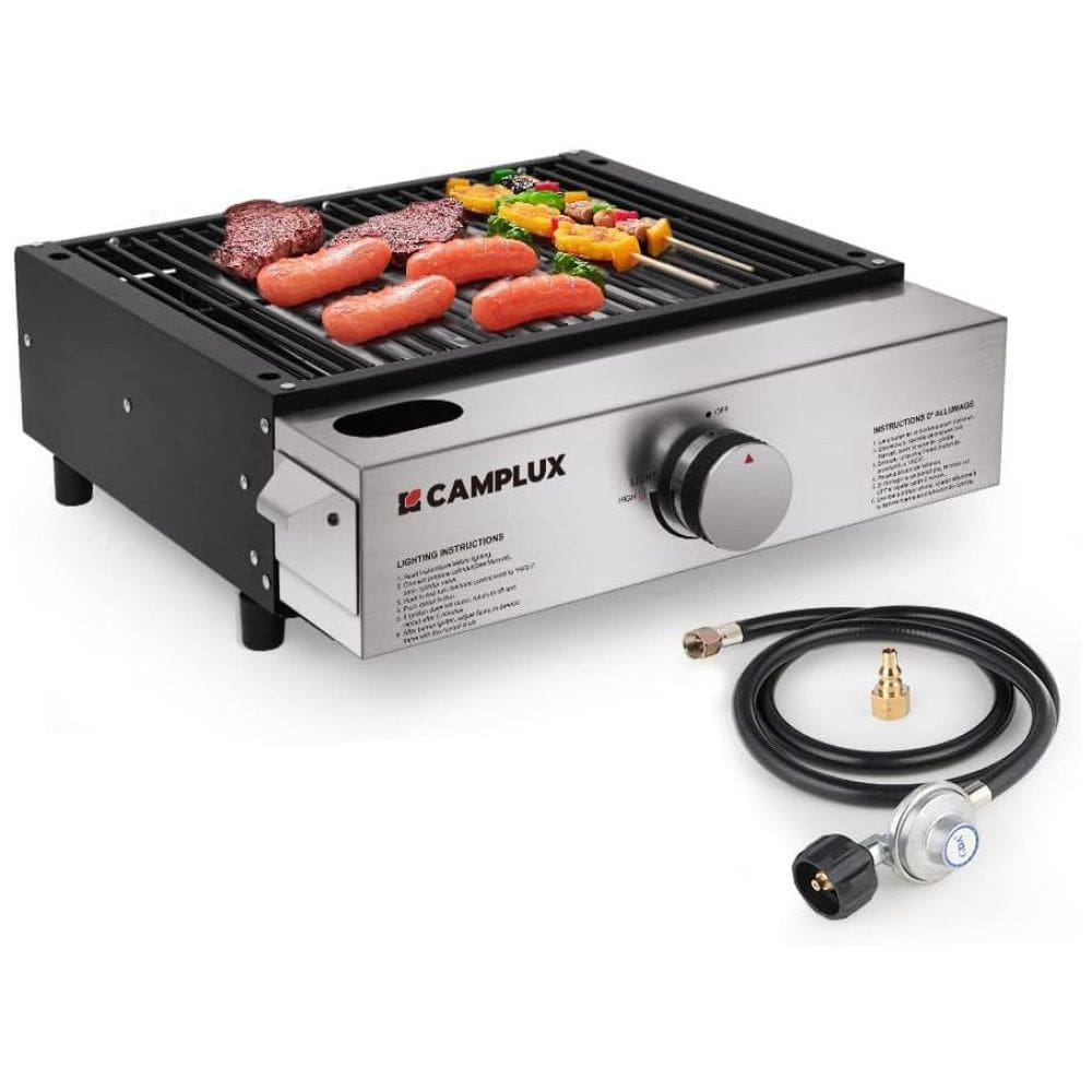 Churrasqueira a gás propano portátil de 17 polegadas com 20 lb e regulador de RV para camping,CAMPLUX, Cinza