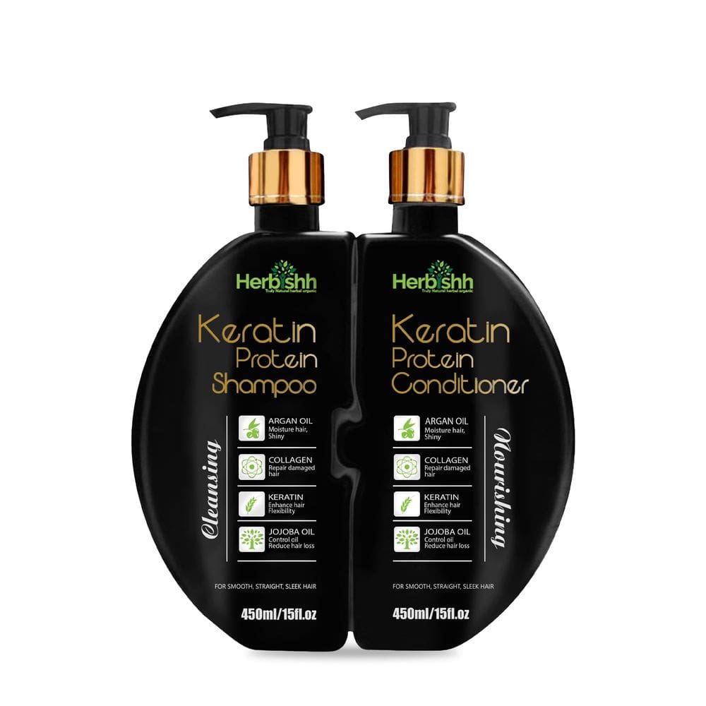 Conjunto de shampoo e condicionador Herbishh Keratin para cabelos secos