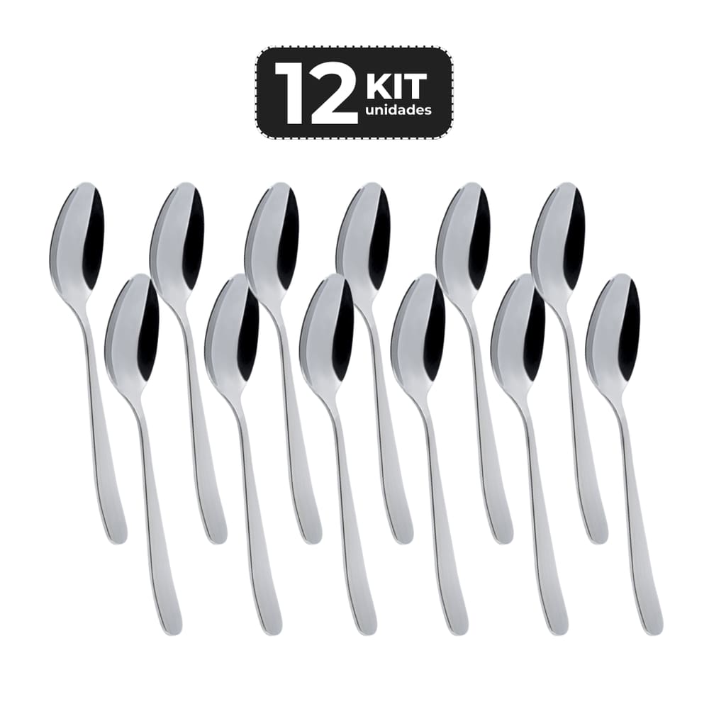 Kit 12 Colher De Sobremesa Inox Acabamento Brilho