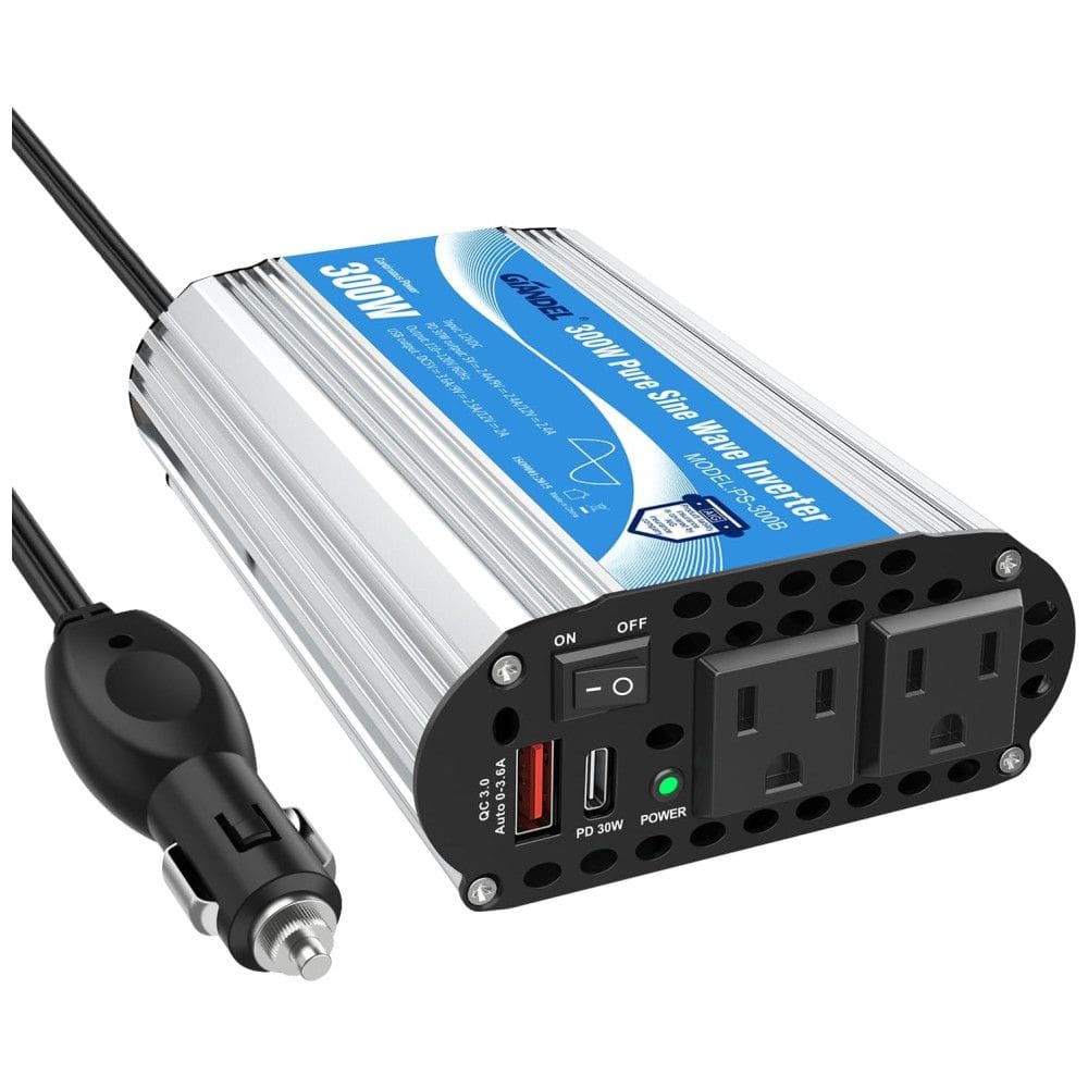 NDDI Inversor de Potência 300W 12V Para AC 2 Tomadas, 2 USB, 110v, GIANDEL PS 300B CAR, Prateado