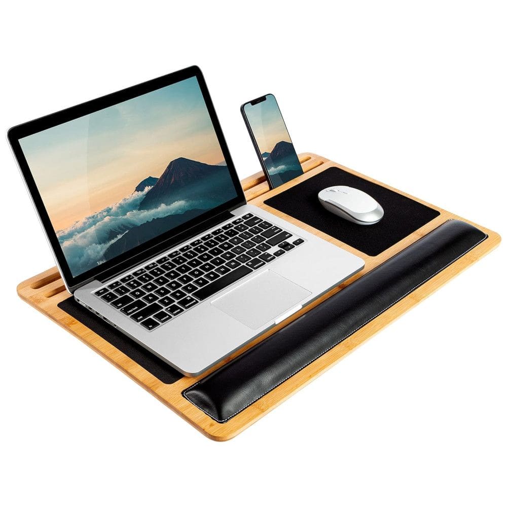 BamBoard Pro Lap Desk com descanso de pulso, mouse pad e suporte para telefone bambu natural, LAPGEAR 77101, Bege