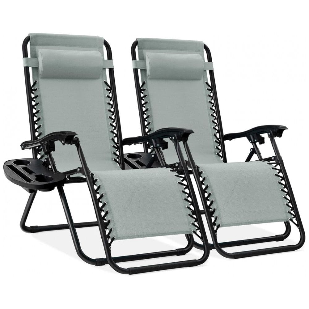 Conjunto de 2 Cadeiras Reclináveis de Aço com Tela de Aço Ajustável Best Choice Products com Almofadas e Bandejas,