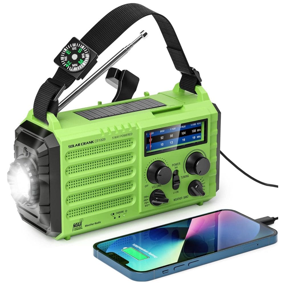 OnLyee Lanterna LED Rádio FM USB Carregamento via Solar, Manivela