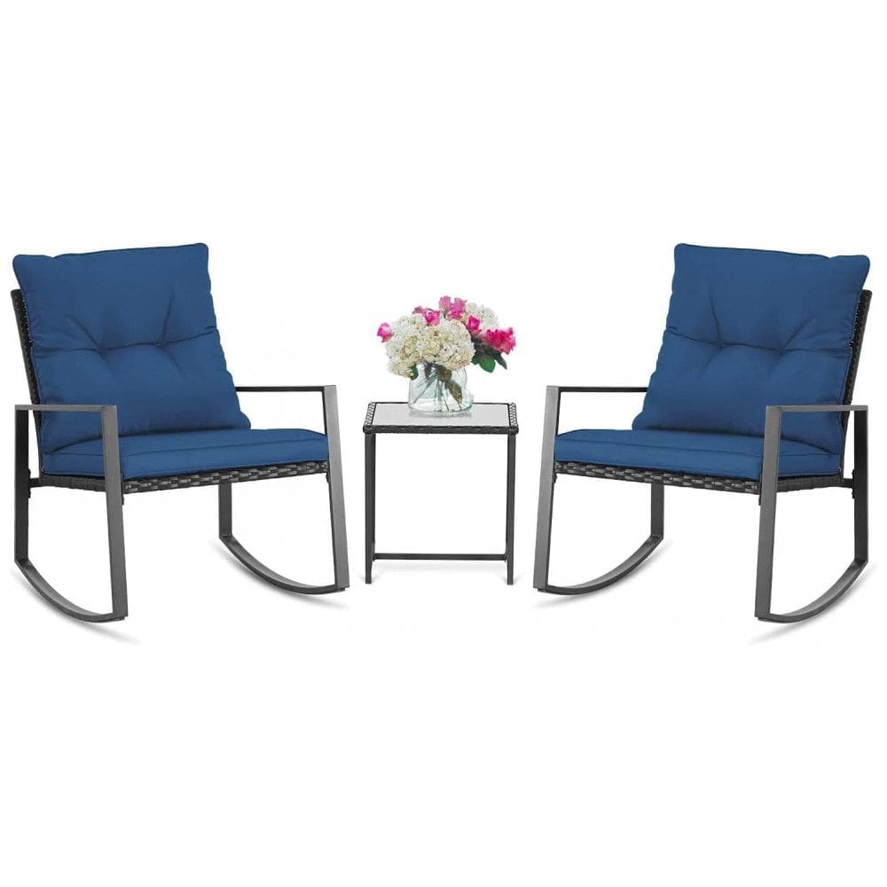 Conjunto de Balanço de Exterior de 3 Peças SUNCROWN em Vime Preto - Cadeiras de Varanda com Mesa de Centro de Vidro para Conversas