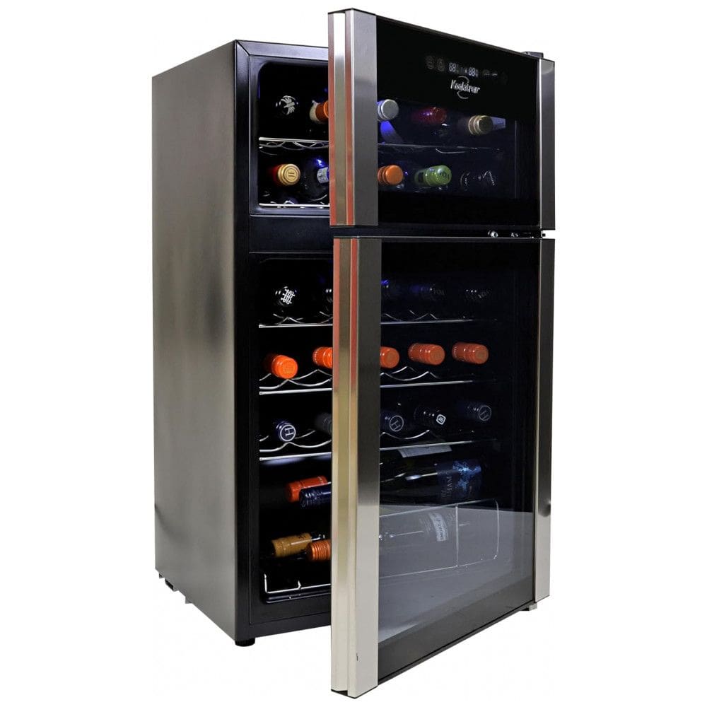 Koolatron Wine Fridge Wine Cooler 24 Garrafas, Armário para Champanhe, Vinho Branco e Tinto, Dupla Zona de Resfriamento Autônomo para Bar