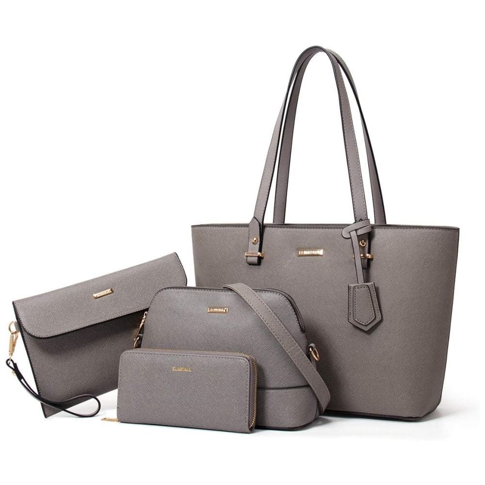 Conjunto de Bolsas Femininas em Couro Sintético 4 Peças com Carteira, Lovematch, Cinza