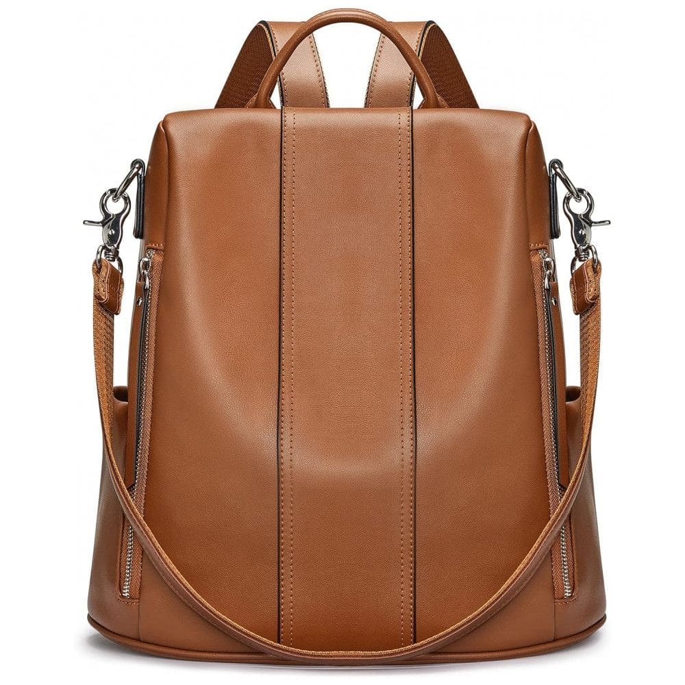 Mochila Feminina de Couro Conversível para Bolsa de Ombro, S ZONE, Marrom