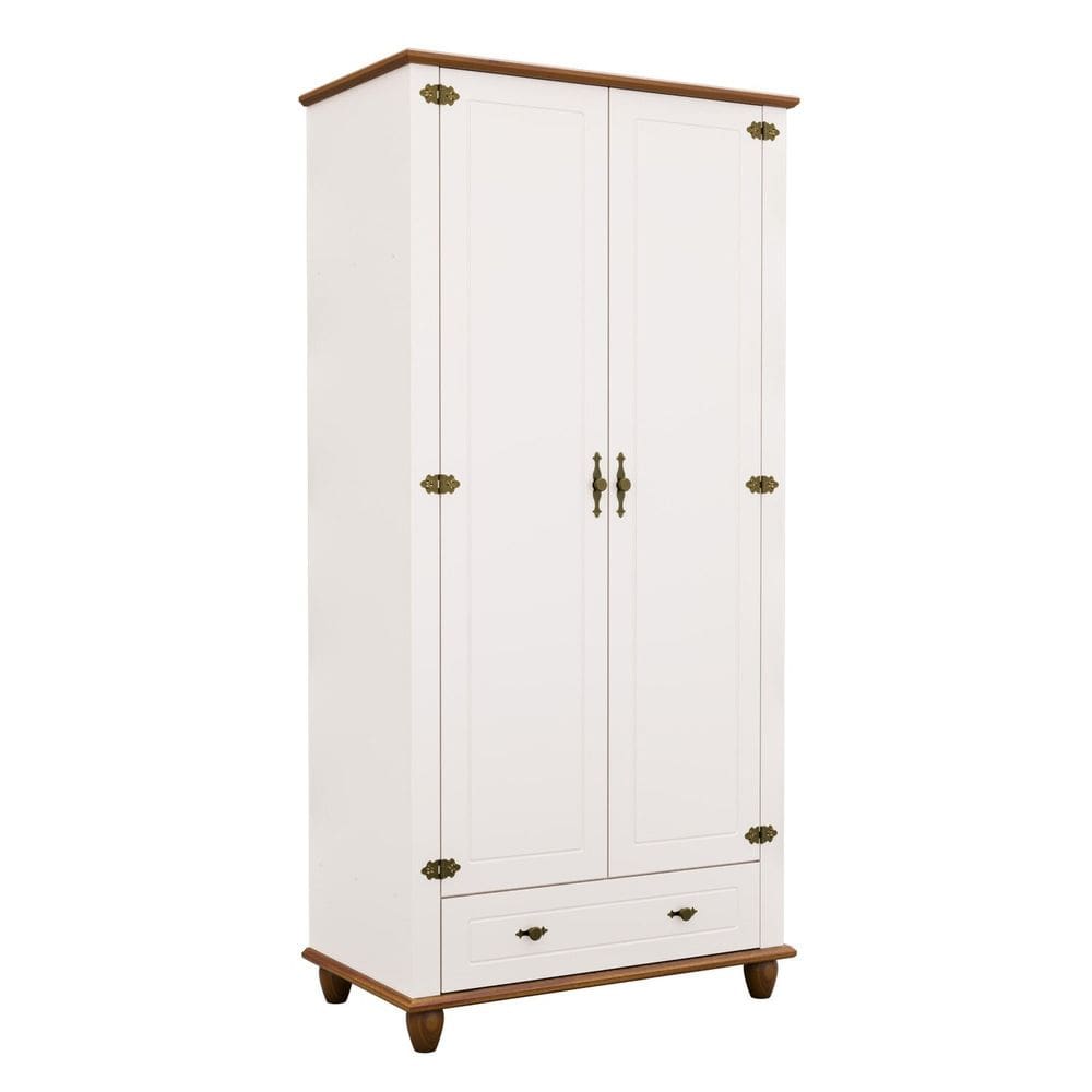 Guarda-roupa Infantil 2 Portas 1 Gaveta Joy Off White/Nogueira