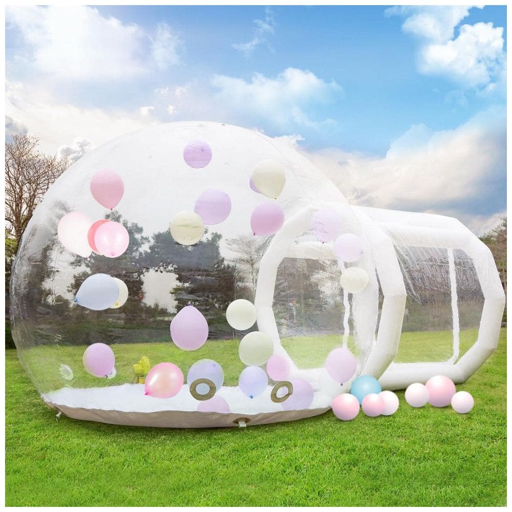 Tenda Inflável Transparente de 3 metros para Crianças, Casa de Bolha com Túnel, Inclui Soprador de Ar e Bomba Elétrica - Gaonala