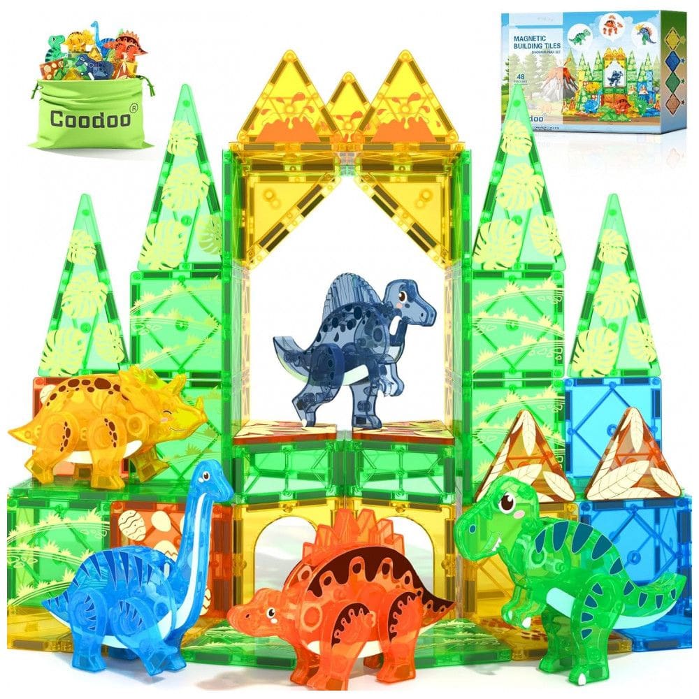 Blocos Magnéticos de Dinossauros 3D com Movimento para Crianças - Brinquedos Sensoriais de Exterior para Carrinhos 35x57cm - Coodoo