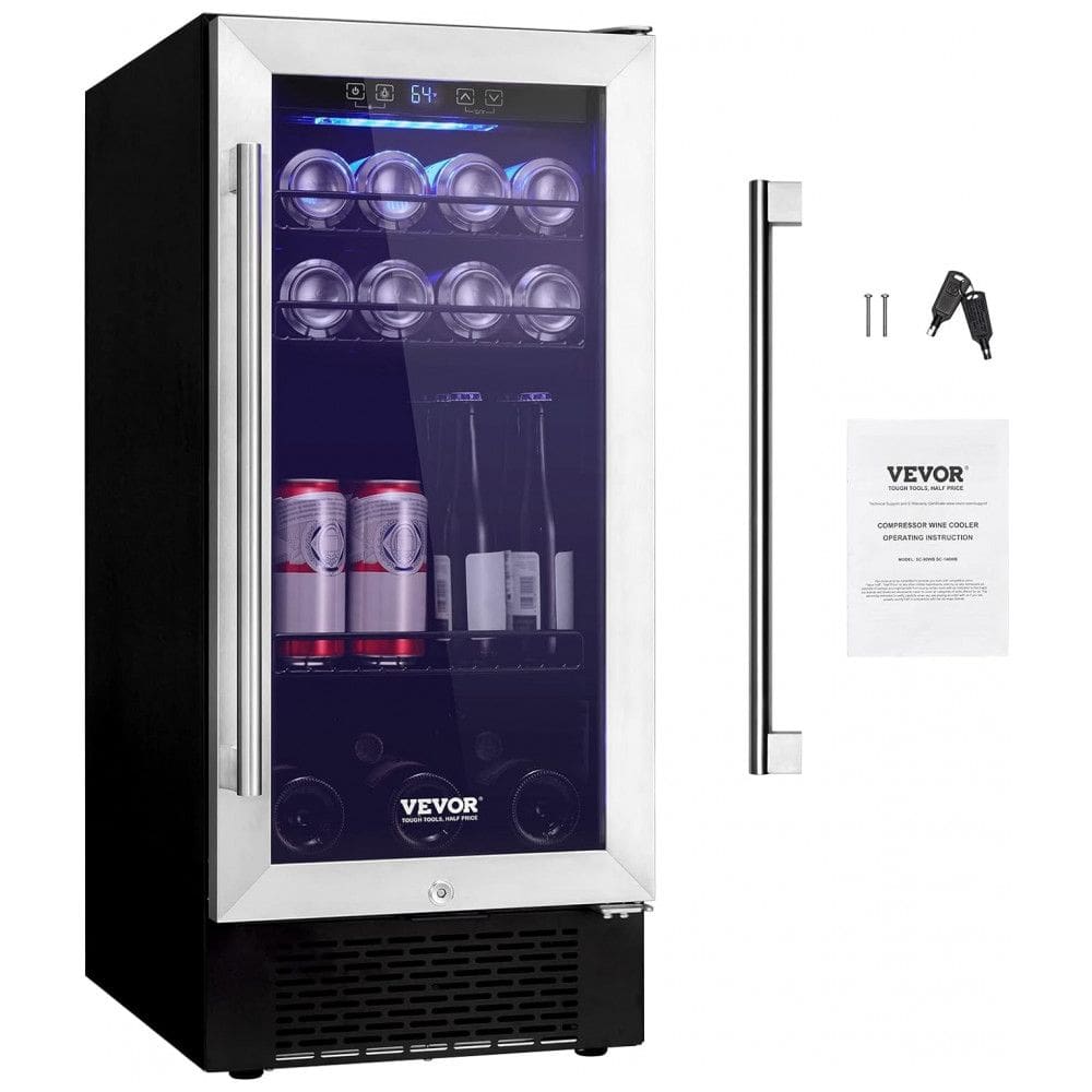 Adega Climatizada 85L com Prateleiras Ajustáveis para até 96 Latas, 110V 80W, VEVOR, Prata