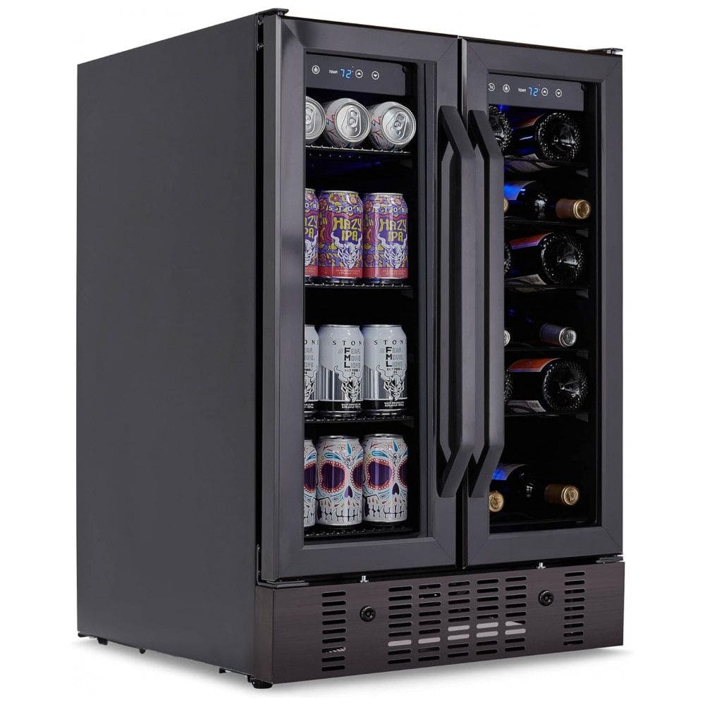 Adega Climatizada de Zona Dupla para 18 Garrafas e 60 Latas em Aço Inoxidável, 110V 100W, NewAir, Preta