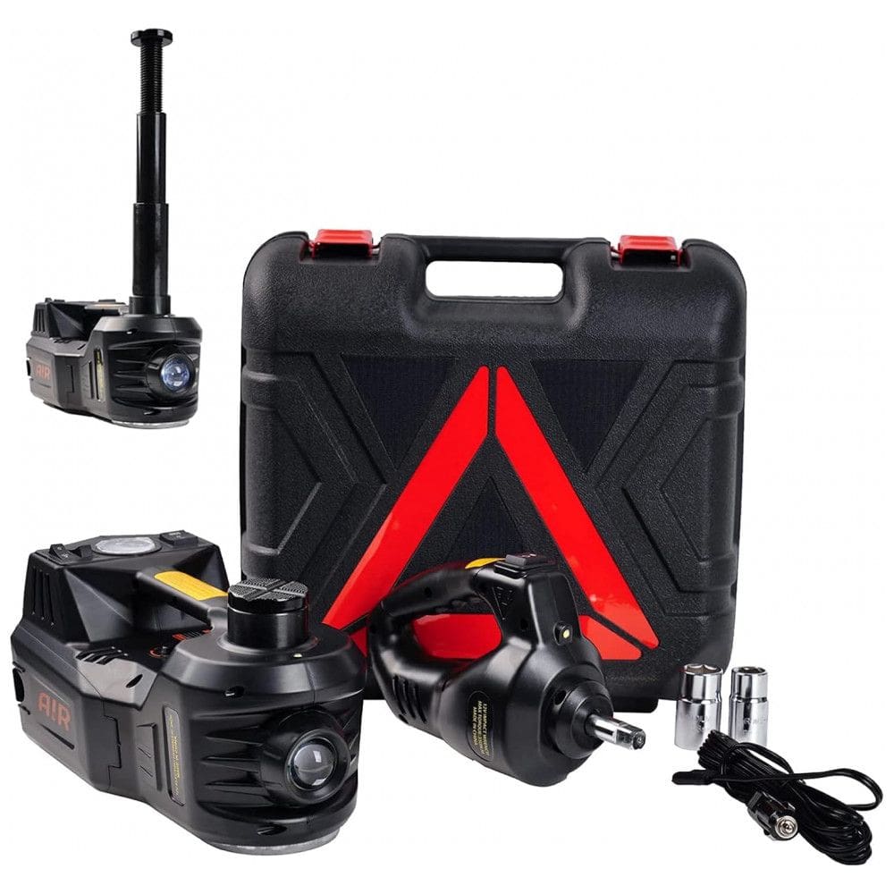 Macaco Hidráulico Elétrico ROGTZ 5 Toneladas 12V - Elevação Portátil de 45 cm com Chave de Impacto e Bomba Infladora de Pneus para Reparo de