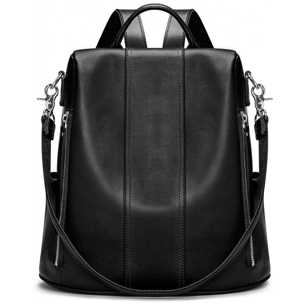 Mochila Feminina de Couro Conversível para Bolsa de Ombro, S ZONE, Preta