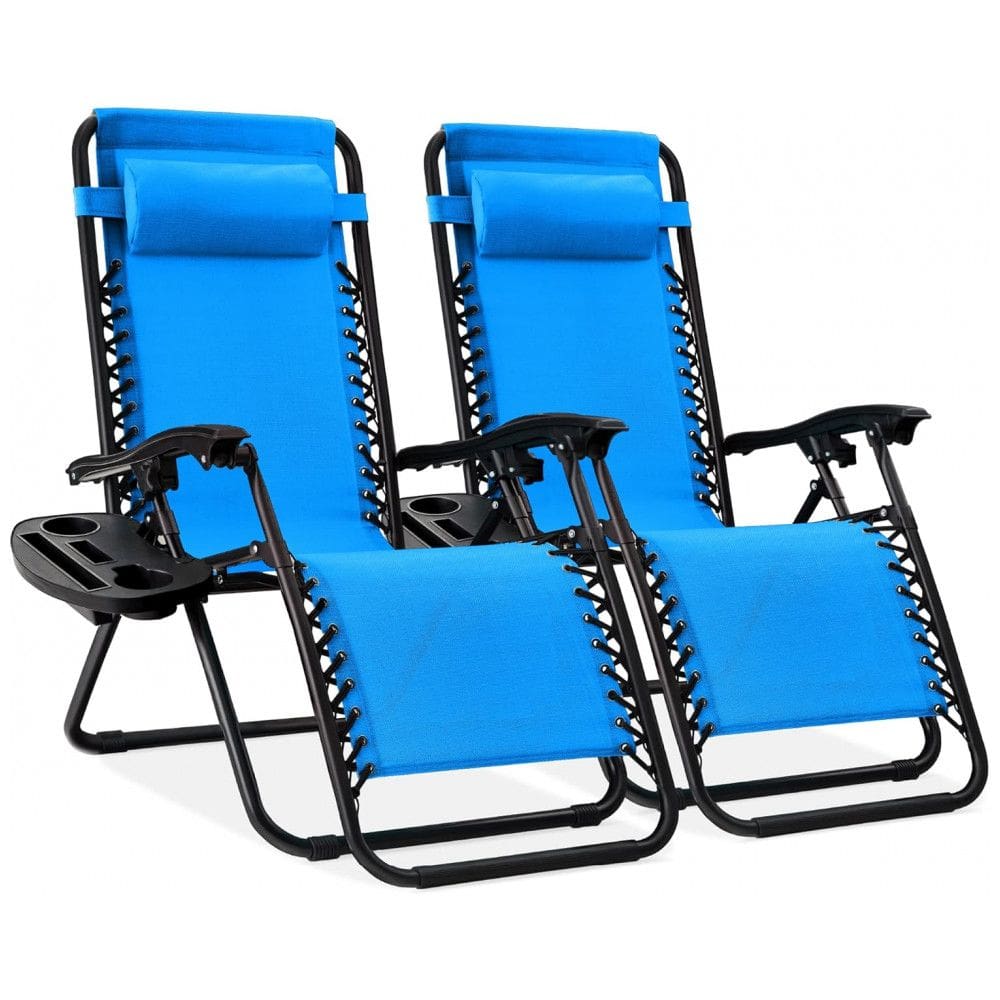 Conjunto de 2 Cadeiras Reclináveis de Gravidade Zero com Estrutura de Aço Ajustável e Travesseiros,Best Choice Products